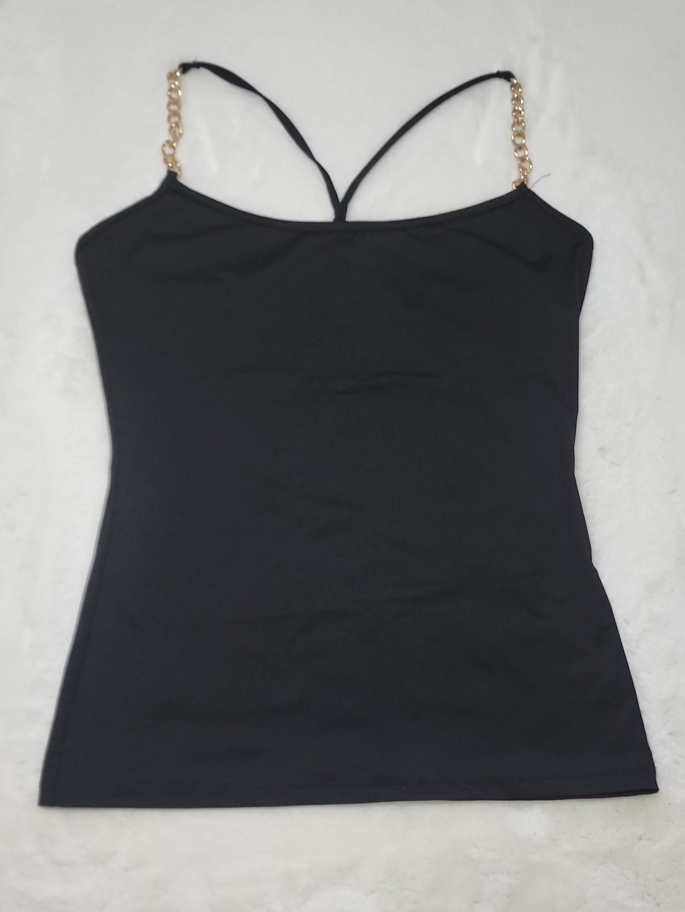 Women's Gold Tone Chain Detail Strap Sleek Black Camisole Tank Top Size Medium